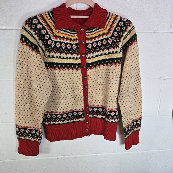 Vtg 1940s 1950s Abercrombie Fitch Nordic fair isle sweater womens - Picture 8 of 11